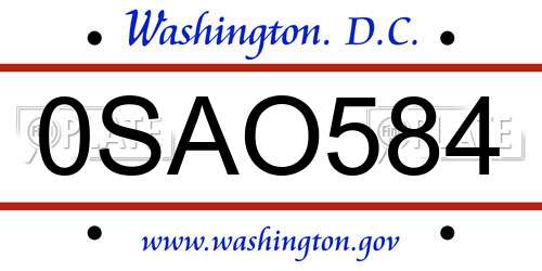 0SAO584 District Of Columbia License Plate