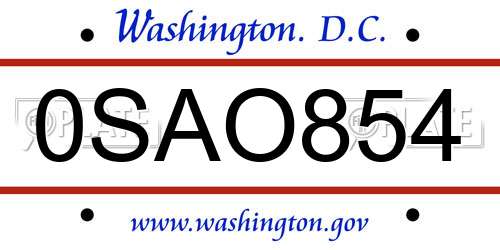 0SAO854 District Of Columbia License Plate