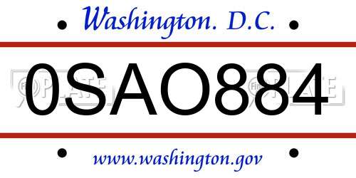 0SAO884 District Of Columbia License Plate