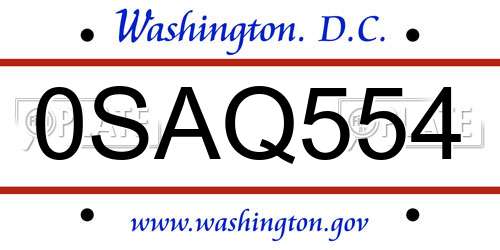 0SAQ554 District Of Columbia License Plate
