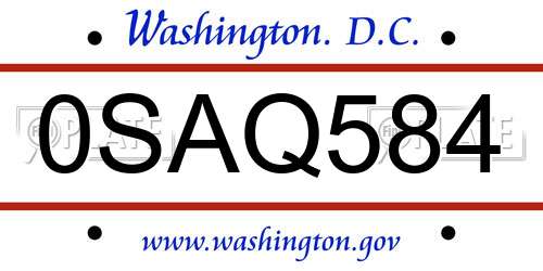 0SAQ584 District Of Columbia License Plate