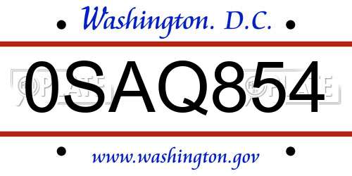 0SAQ854 District Of Columbia License Plate