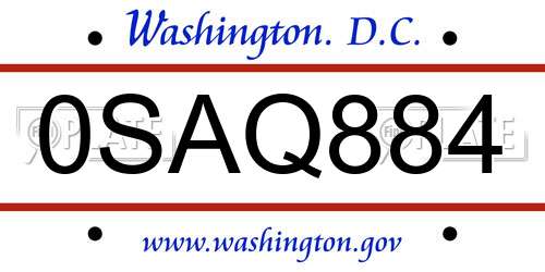 0SAQ884 District Of Columbia License Plate