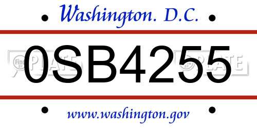 0SB4255 District Of Columbia License Plate