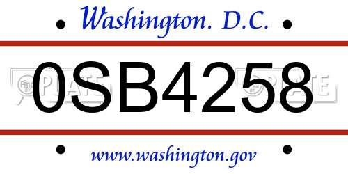 0SB4258 District Of Columbia License Plate