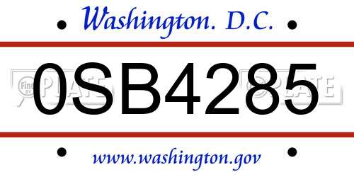0SB4285 District Of Columbia License Plate