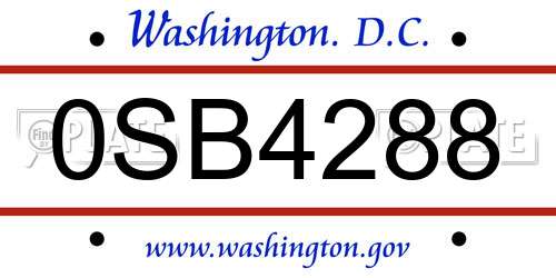 0SB4288 District Of Columbia License Plate