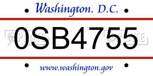 0SB4755 District Of Columbia License Plate