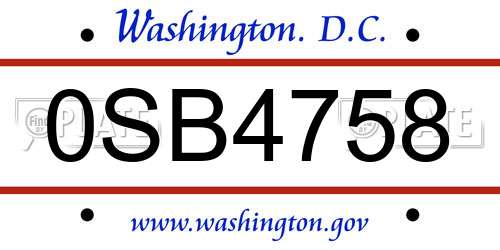 0SB4758 District Of Columbia License Plate