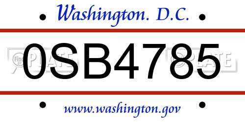 0SB4785 District Of Columbia License Plate