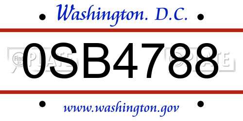 0SB4788 District Of Columbia License Plate