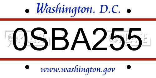 0SBA255 District Of Columbia License Plate