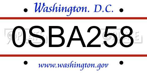 0SBA258 District Of Columbia License Plate