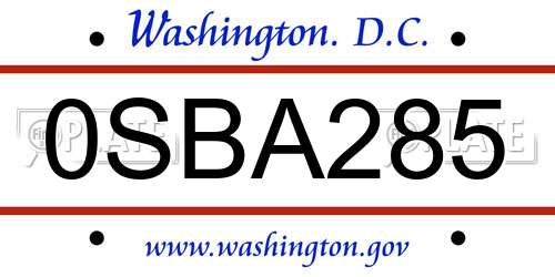 0SBA285 District Of Columbia License Plate