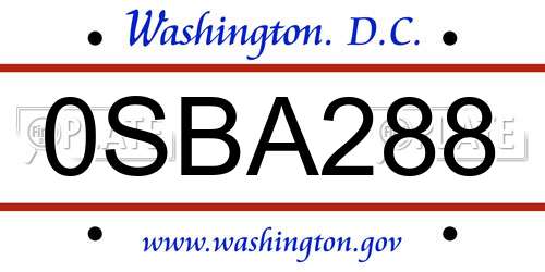 0SBA288 District Of Columbia License Plate