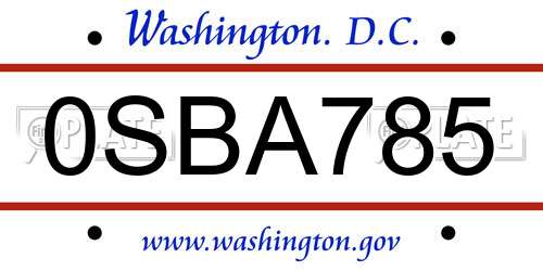 0SBA785 District Of Columbia License Plate