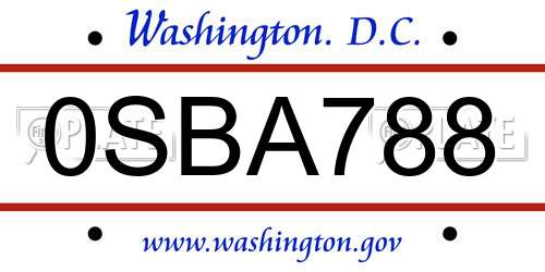 0SBA788 District Of Columbia License Plate
