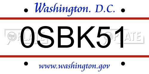 0SBK51 District Of Columbia License Plate