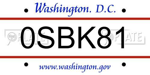 0SBK81 District Of Columbia License Plate