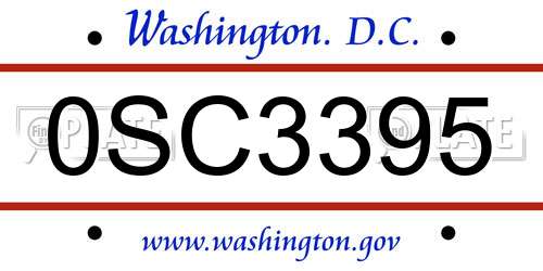 0SC3395 District Of Columbia License Plate