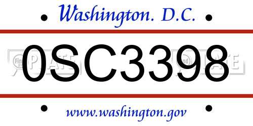 0SC3398 District Of Columbia License Plate