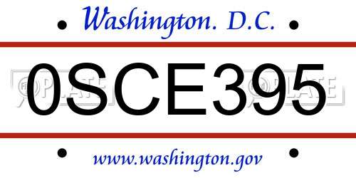 0SCE395 District Of Columbia License Plate