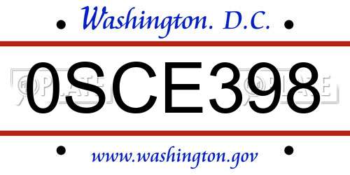 0SCE398 District Of Columbia License Plate