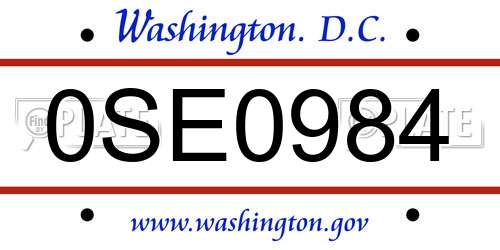 0SE0984 District Of Columbia License Plate