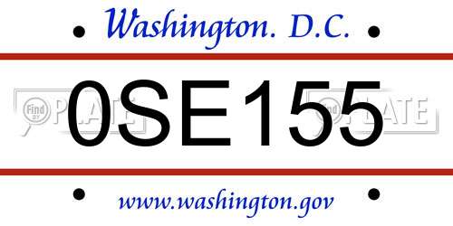 0SE155 District Of Columbia License Plate