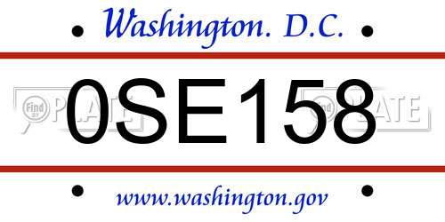 0SE158 District Of Columbia License Plate