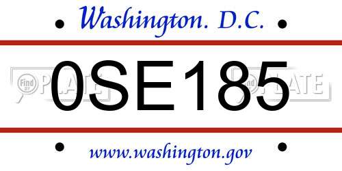 0SE185 District Of Columbia License Plate