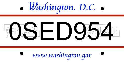0SED954 District Of Columbia License Plate
