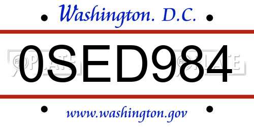 0SED984 District Of Columbia License Plate