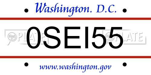 0SEI55 District Of Columbia License Plate