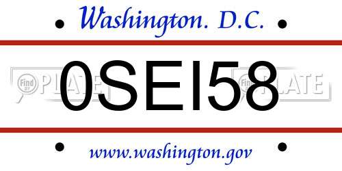 0SEI58 District Of Columbia License Plate