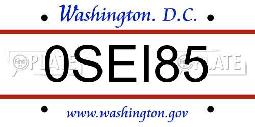 0SEI85 District Of Columbia License Plate