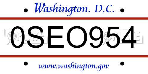 0SEO954 District Of Columbia License Plate