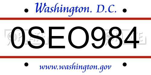 0SEO984 District Of Columbia License Plate