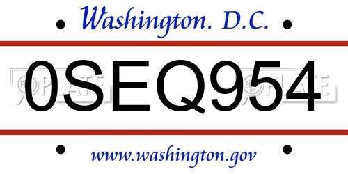 0SEQ954 District Of Columbia License Plate