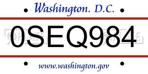0SEQ984 District Of Columbia License Plate