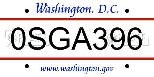 0SGA396 District Of Columbia License Plate