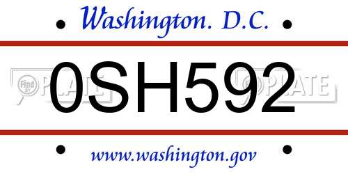 0SH592 District Of Columbia License Plate