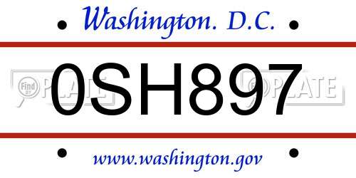 0SH897 District Of Columbia License Plate