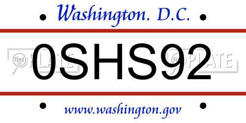 0SHS92 District Of Columbia License Plate
