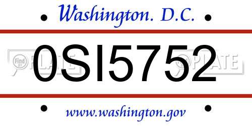 0SI5752 District Of Columbia License Plate