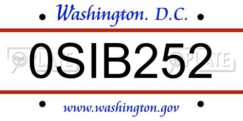 0SIB252 District Of Columbia License Plate