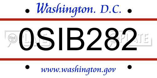 0SIB282 District Of Columbia License Plate