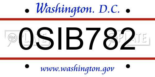 0SIB782 District Of Columbia License Plate