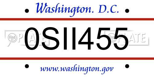 0SII455 District Of Columbia License Plate