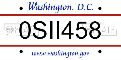 0SII458 District Of Columbia License Plate